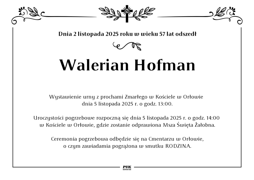 Walerian Hofman - nekrolog
